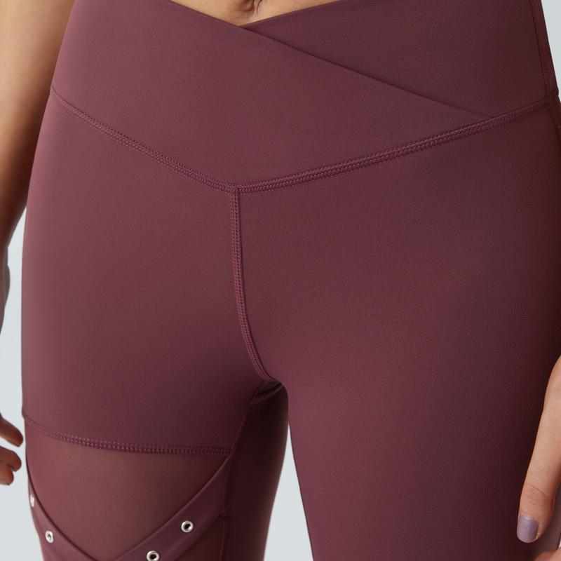 Halara SoftlyZero Eco High Waisted Crossover Contrast Mesh Adjustable Buckle Yoga 7 8 Leggings