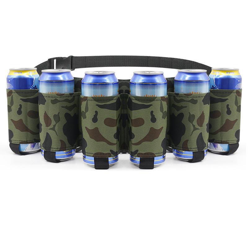 Beer Belt Holster with 6 Holders Adjustable Camouflage Beer Soda Can Holster Belt Beer Waist Pack for Can Drink Bottle Men Women Party Drinking Picnics Hiking 4 Colors