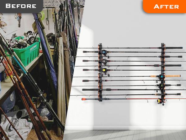 KastKing SafeGuard Fishing Rod Holder for Garage, Wall or Ceiling Mounted Fishing Rod Rack Storage Organizer, Fishing Pole Holder Holds 6 Rods or Combos in Less Than 18 Inches