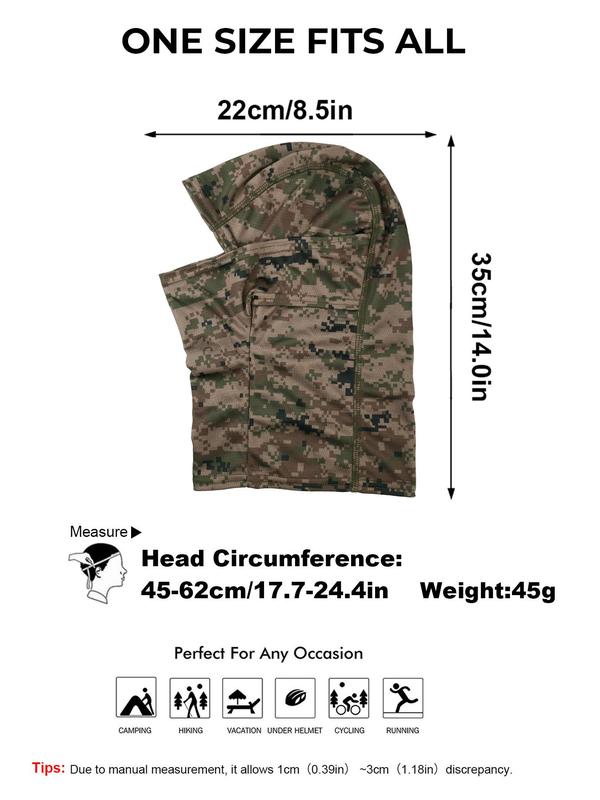 Unisex Sporty Camouflage Pattern Face Covering Mask,  Breathable Balaclava Cap for Men & Women, Quick Drying Sports Face Mask for Outdoor Activities