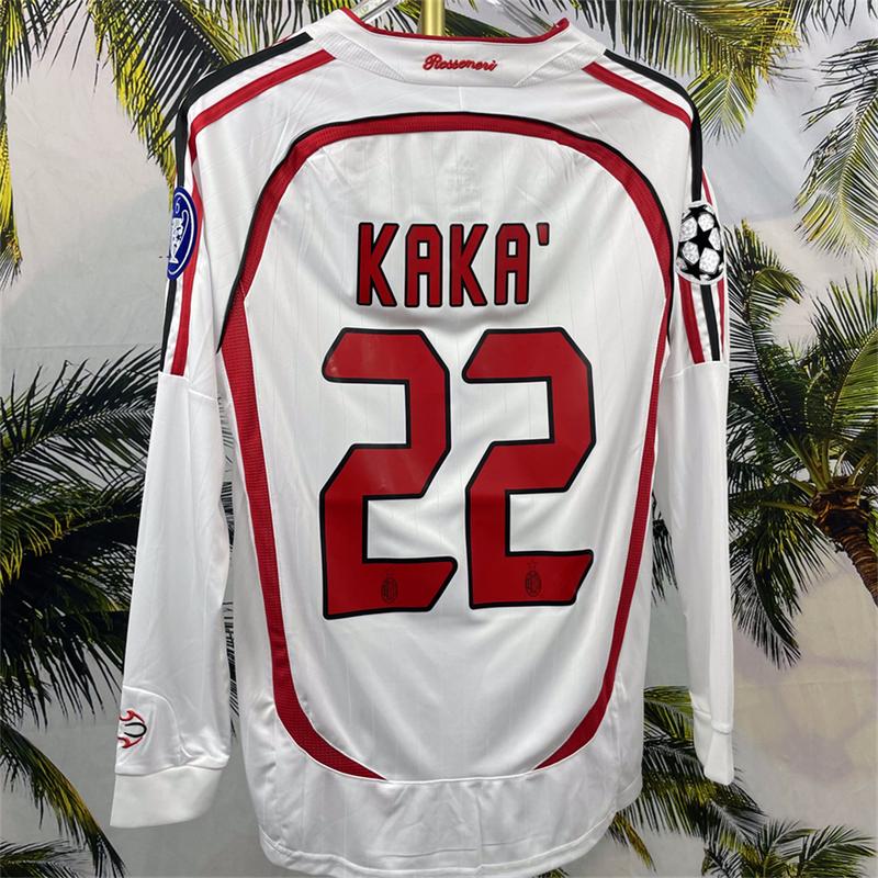 06 07 AC UEFA Champions League Away Vintage Jersey KAKA 22# Fan Edition Long Sleeve Jersey