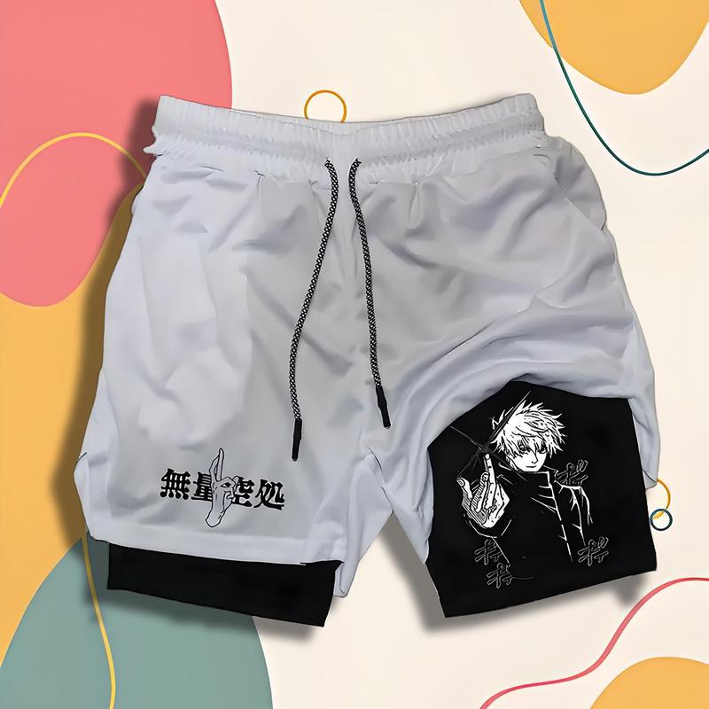 Anime Compression Shorts Summer Sportswear Men GYM 2 In 1 Training Workout Male Fitness Sport Shorts