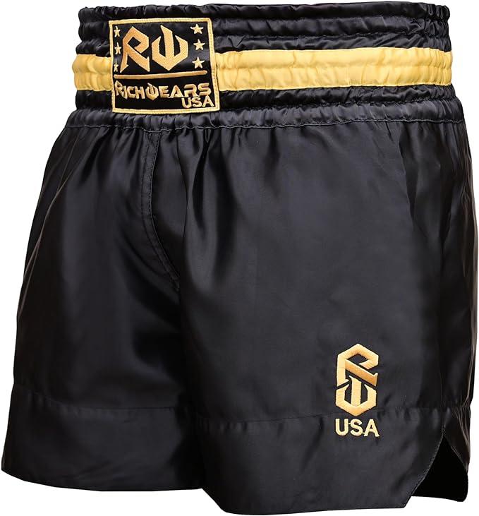 RICHWEARS USA Thai Shorts for Muay Thai, Martial Arts Trunks for Grappling Gym Exercises Breathable Unisex