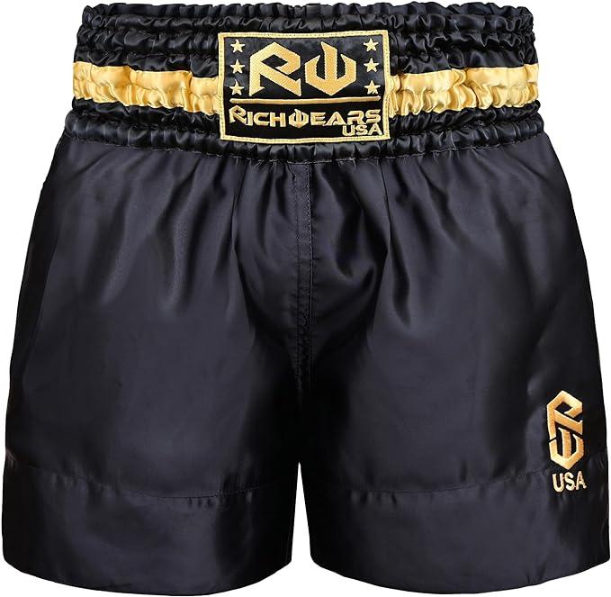 RICHWEARS USA Thai Shorts for Muay Thai, Martial Arts Trunks for Grappling Gym Exercises Breathable Unisex