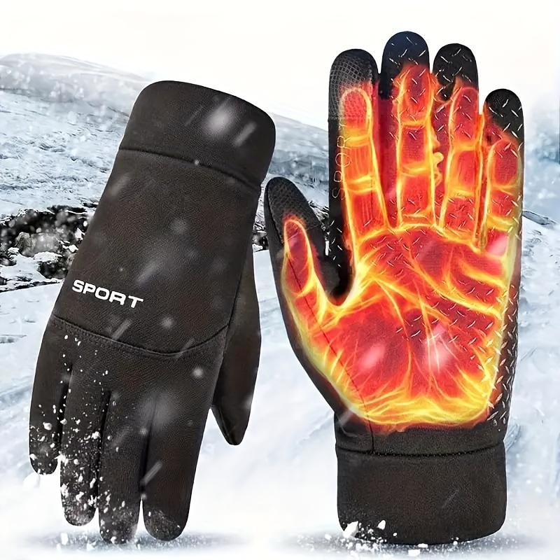 Touch Screen Outdoor Sports Gloves 1pair Thermal Water-Resistant Touchscreen Gloves, Compatible Cold Weather Handwear For Men & Women - Polyester Knit Fabric, Preppy Style - Ideal For Driving, Running, Cycling