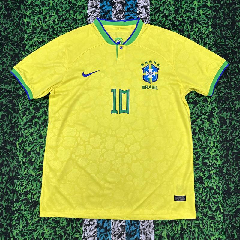 Nike 2022 World Cup Brazil Fan Edition Home Short Sleeve Neymar JR Soccer Jerseys