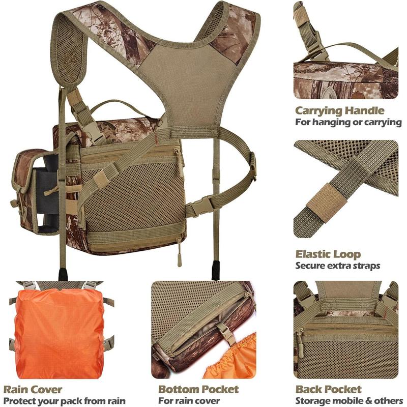 Bino Packs for  - Binocular Straps Harness Chest Pack with Detachable Rangefinder Pouch, Adjustable Camo Bino Harness & Rain Cover - Ideal for Bow - Medium