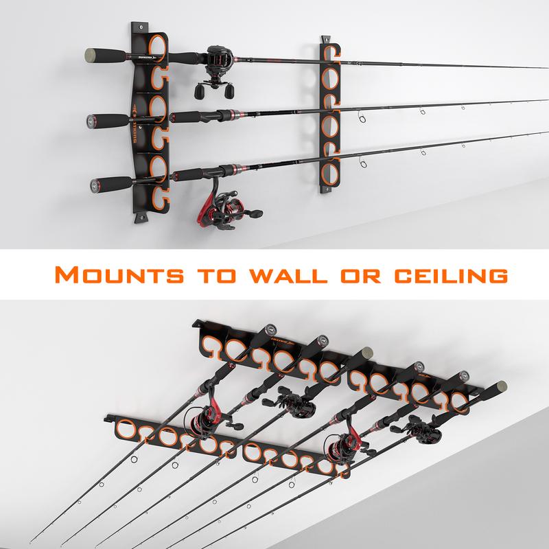 KastKing SafeGuard Fishing Rod Holder for Garage, Wall or Ceiling Mounted Fishing Rod Rack Storage Organizer, Fishing Pole Holder Holds 6 Rods or Combos in Less Than 18 Inches