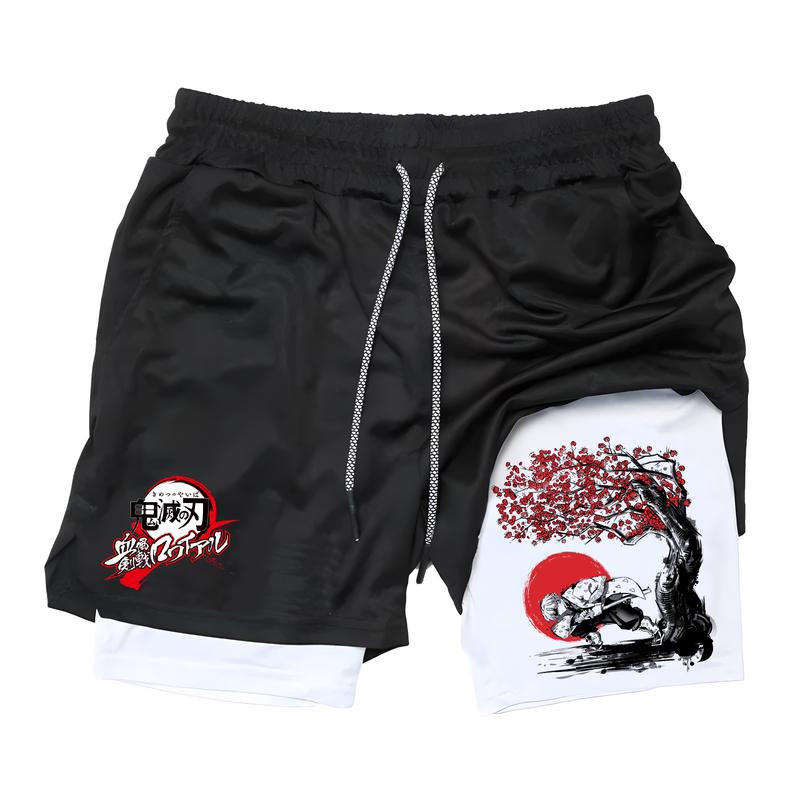 Men Gym 2-in-1 Anime Printed Shorts Double-layer Beach Shorts Anime Printed Sports Shorts Outdoor Training Running Shorts Breathable Gym Shorts Men Performance Shorts Men Shorts Graphic Mens Gym Clothes