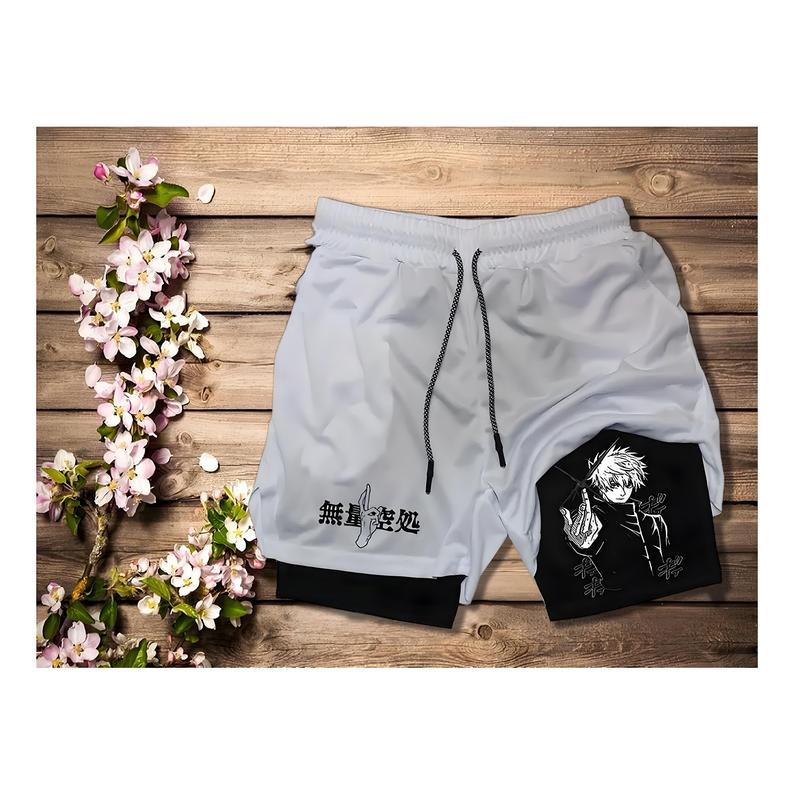 Anime Compression Shorts Summer Sportswear Men GYM 2 In 1 Training Workout Male Fitness Sport Shorts