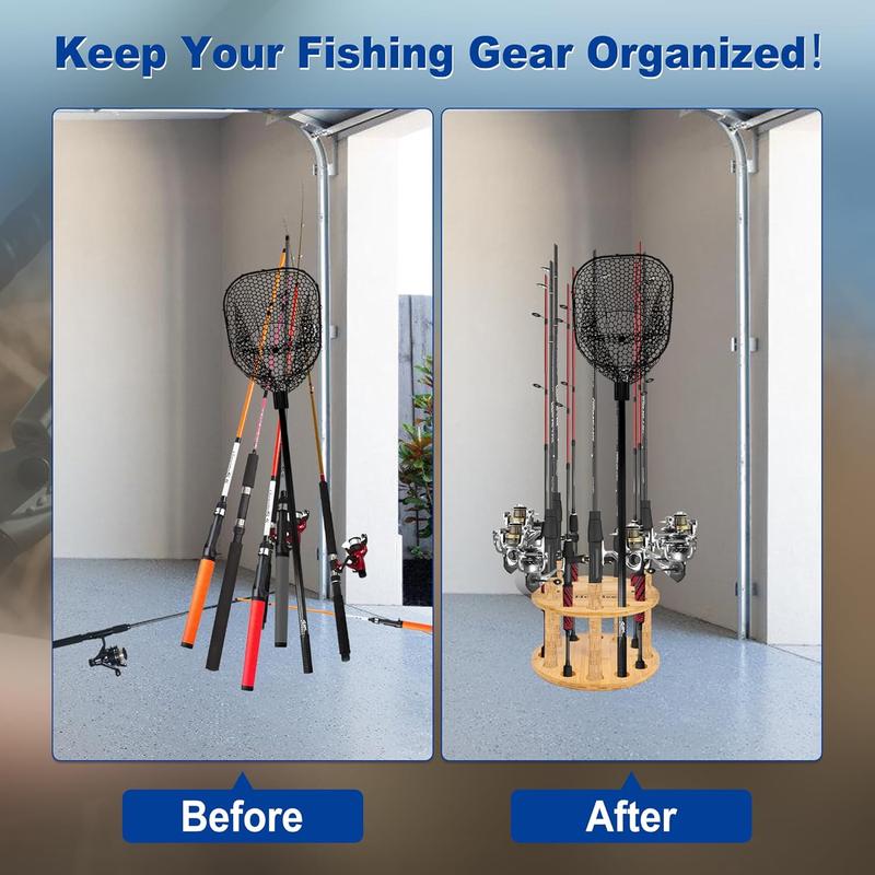 Fishing Rod Holders for Garage 360 Degree Rotating Fishing Pole Rack, Floor Stand Holds up to 12 Rods   Fishing Gear Equipment Storage Organizer, Fishing Gifts for Men