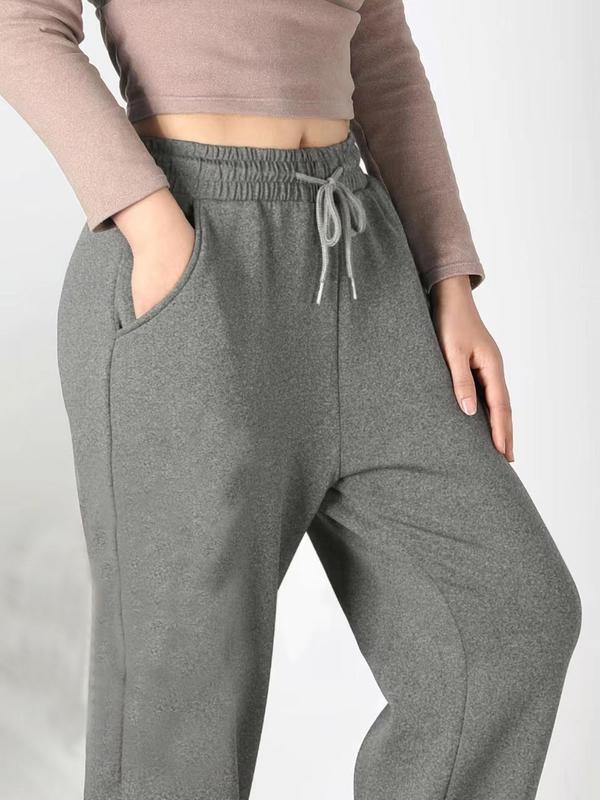 Women's Solid Thermal Lined High Waist Jogger Pants, Sporty Casual Drawstring Pocket Sweatpants for Fall & Winter,  Sweatpants for Women,  Women's Sports Bottoms