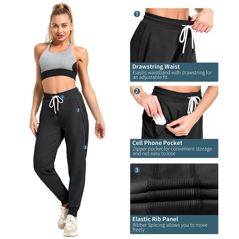 PULI Women Workout Sweatpants Cotton Jogger Ribber Splicing Lounge Sweat Pants with Zipper Pocket