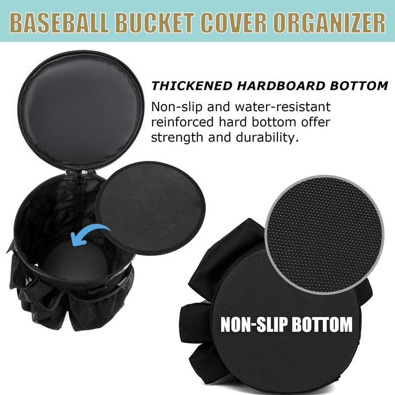 Baseball Bucket Bag Baseball Coaching Accessories Organizer  Style Softball Bucket Bag with Anti-Slip Bottom, Multiple Pockets for Bat, Gloves, Scoreboards