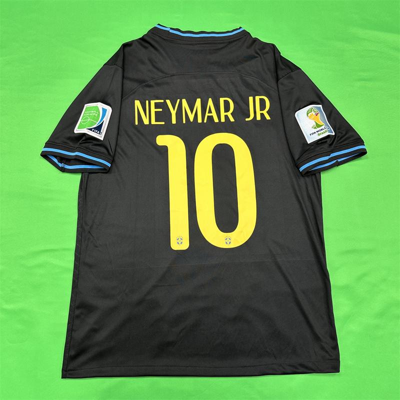 Nike 2014 World Cup Brazil Home Away Special Edition Black Short Sleeve Top Five Star Neymar JR Soccer Jerseys Quick Drying