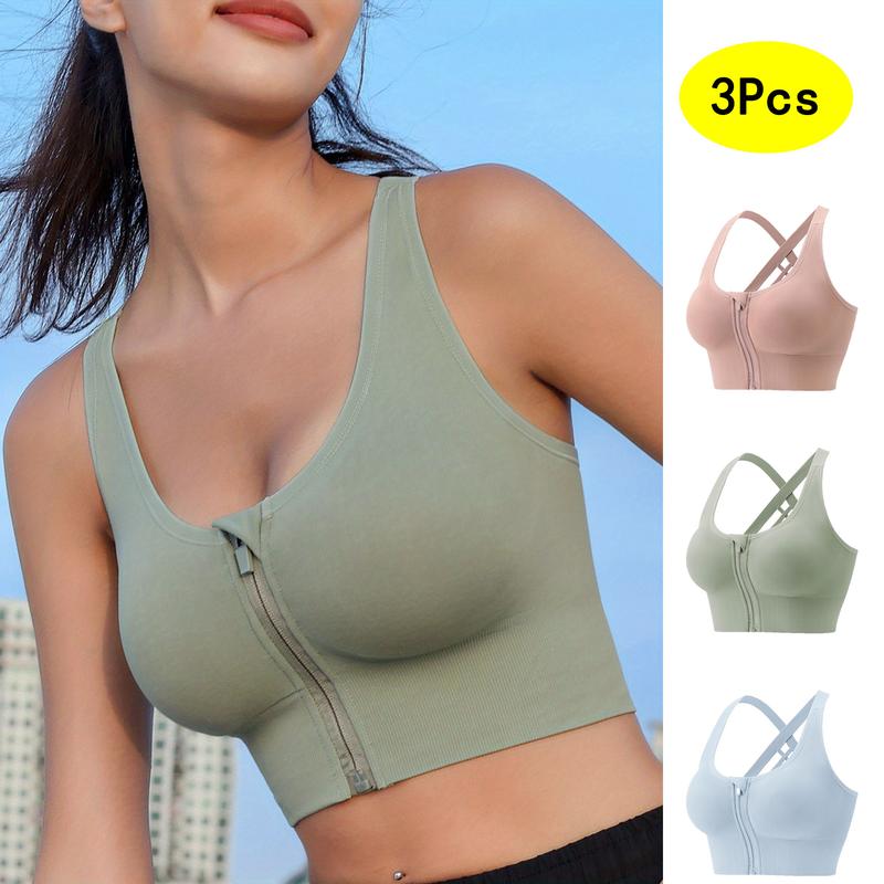 3Pcs Comfy High Impact Sports Bra - Breathable, Sweat-Wicking, Zipper Front Closure, Padded Cups, Adjustable Straps, Women's Lingerie & Underwear for Fitness, Yoga, Running, and Everyday Wear，skin soft bra bras for women lingerie for women