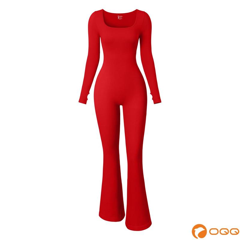 OQQ Women Yoga Jumpsuits Ribbed Exercise Long Sleeve Tops Loose Pants  Jumpsuits