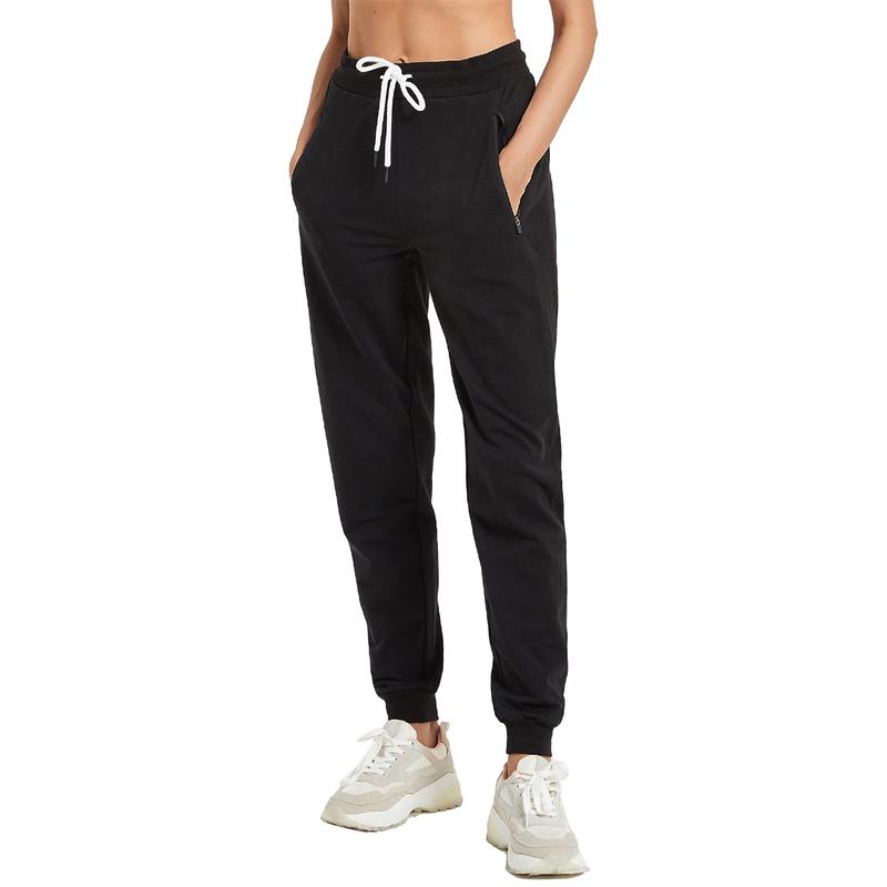 PULI Women Workout Sweatpants Cotton Jogger Ribber Splicing Lounge Sweat Pants with Zipper Pocket