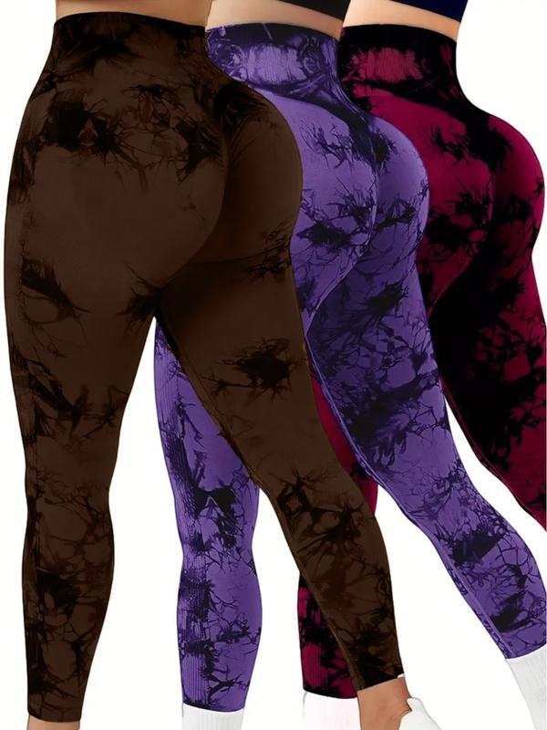 3Pcs Women Tie Dye High Waisted leggings, Scrunch Rear Lifting, Tummy Control Athletic Pants workout yoga, squat proof, compression tights full length