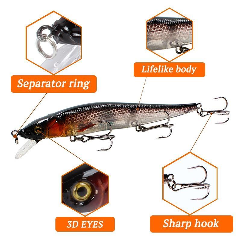 3D Eyes Artificial Fishing Lure, 10pcs set Simulation Fishing Bait with Separator Ring & Barbed Hook, Fishing Accessories for Outdoor Fishing