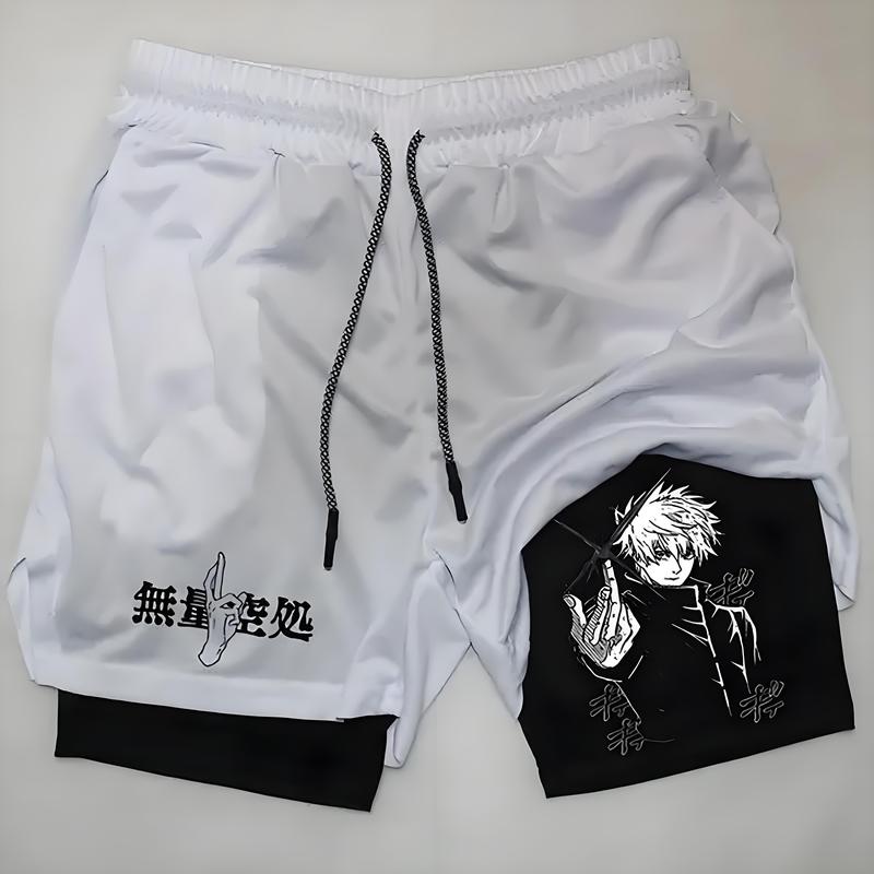 Anime Compression Shorts Summer Sportswear Men GYM 2 In 1 Training Workout Male Fitness Sport Shorts