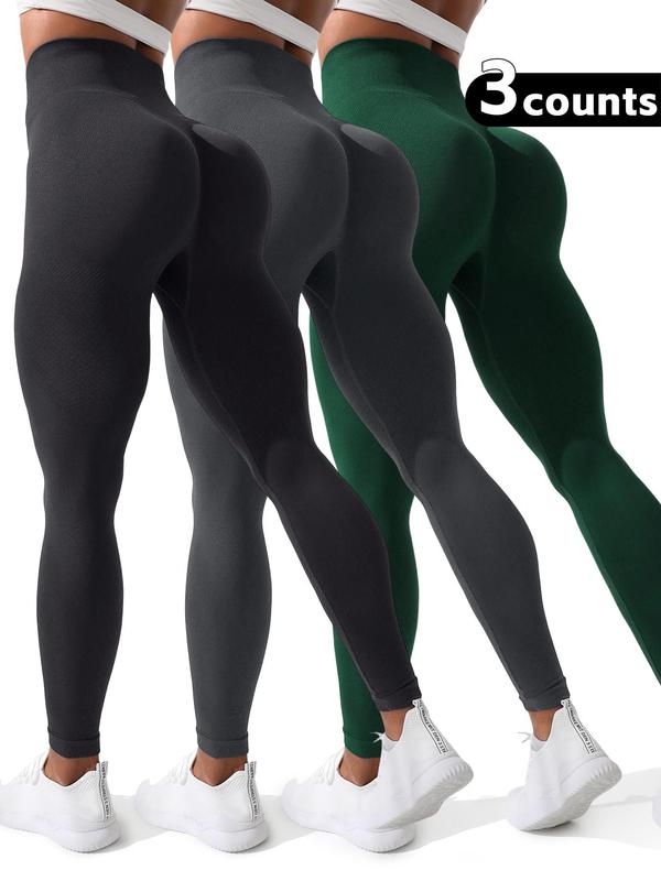 Women's Solid High Waist Sports Leggings, Casual Comfy Breathable Skinny Pants for Yoga Gym Workout Running, Ladies Sportswear for All Seasons