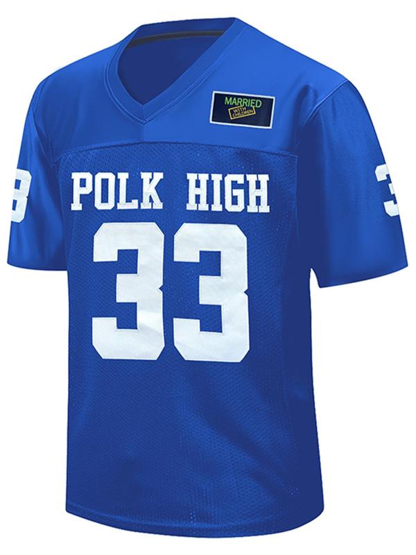 Men's Letter & Number Patched V Neck Football Jersey, Loose Sporty Short Sleeve T-shirt for Daily Wear, Casual Comfy Men's Top for All Seasons