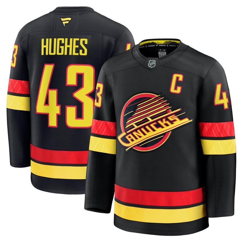 QuinnxHughes-Vancouver Canucks Fanatics Alternate Premium Jersey - Black Hookey Game Set, Classic Ring Toss Game, Wall Hook Game, Family Game Night, Indoor Outdoor Game