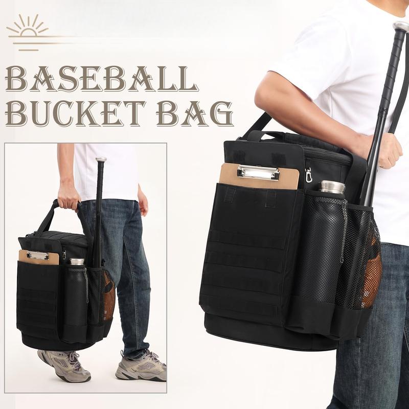 Baseball Bucket Bag Baseball Coaching Accessories Organizer  Style Softball Bucket Bag with Anti-Slip Bottom, Multiple Pockets for Bat, Gloves, Scoreboards