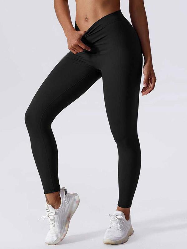 Women's Solid Ruched High Waist Sports Leggings, Scrunch Leggings for Women, Sporty Comfy Breathable Skinny Pants for Yoga Gym Workout Running, Ladies Sportswear for All Seasons