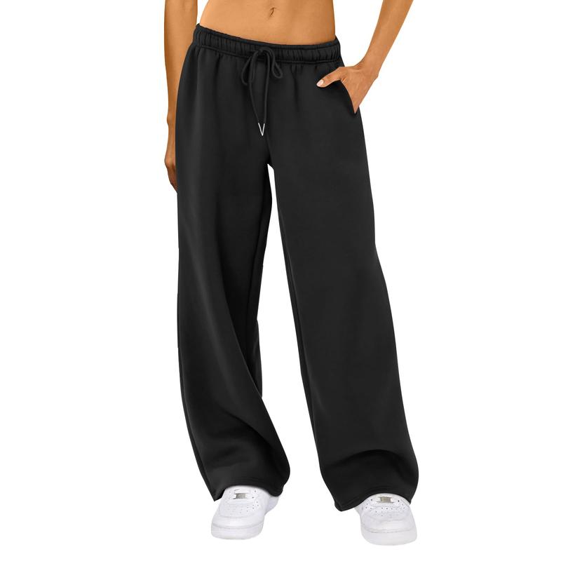 Women Y2K Drawstring Sweatpants Low Rise Wide Leg Ankle Slit Fold Over Pants Comfy Jogger Trousers with Pocket