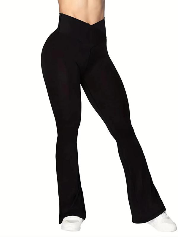 Women's High Waist Flare Leg Sports Groove Leggings, Overlap Casual Comfy Breathable Skinny Pants for Yoga Gym Workout Running, \Women Sport & Outdoor Clothing for Spring & Fall, 2024 Downtown Girl Clothes Downtown Girl Clothes