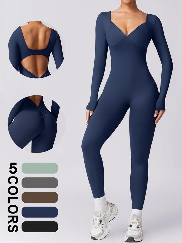 TIMEOFF One Piece Women Long sleeves Jumpsuits Workout Jumpsuits for Women Backless Tummy Control Sexy Backless Butt Lift Yoga Romper