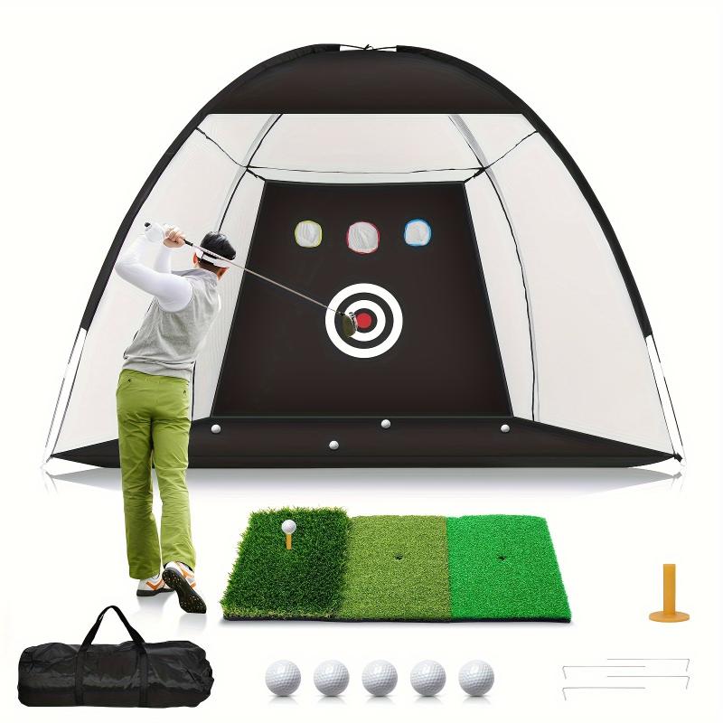 adoptedshop 10x7ft Realistic Turf Deluxe Golf Practice Net Set - Ultimate Backyard Golfing Experience with Target Zone, 5 Golf Balls, Tees, Rubber Tees, Durable Carry Bag, and More