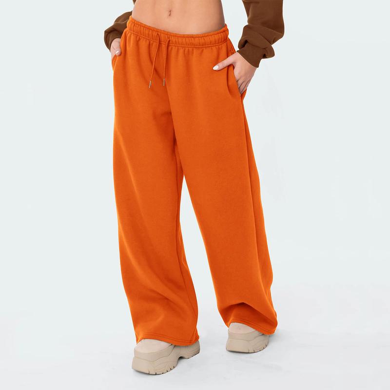 Women Y2K Drawstring Sweatpants Low Rise Wide Leg Ankle Slit Fold Over Pants Comfy Jogger Trousers with Pocket