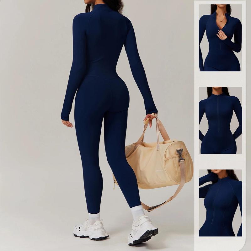 Waist Slimming Yoga Jumpsuit Outdoor Tight Warm Standing Neck Jumpsuit Gym Workout Quick Dry Running Exercise Fitness Clothes