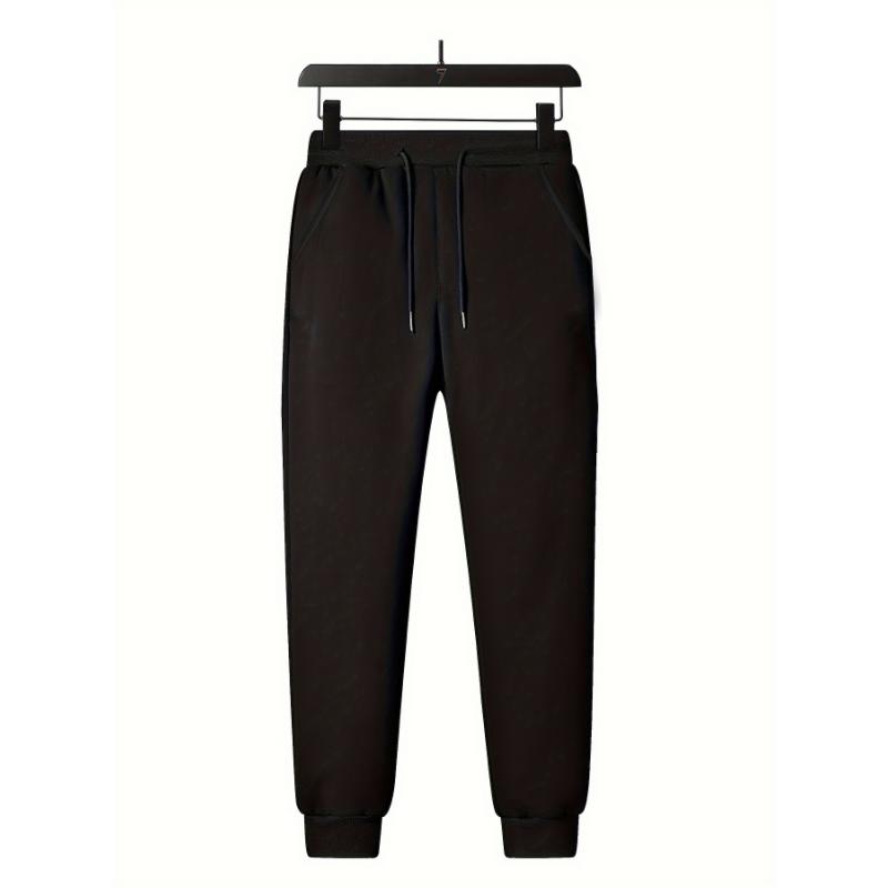 3pcs Thickened Waterproof Men's Solid Color Fleece Lining Warm Jogger Sweatpants With Drawstrings Comfy Outdoor Sports Trousers