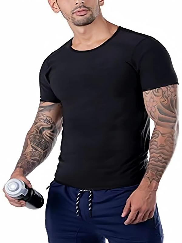 Men's Round Neck Short Sleeve Sauna Tee, Tight Sporty Compression T-shirt, Gym Clothing, Workout Gym Exercise Clothing for Men, T Shirts for Men, Gym Clothing