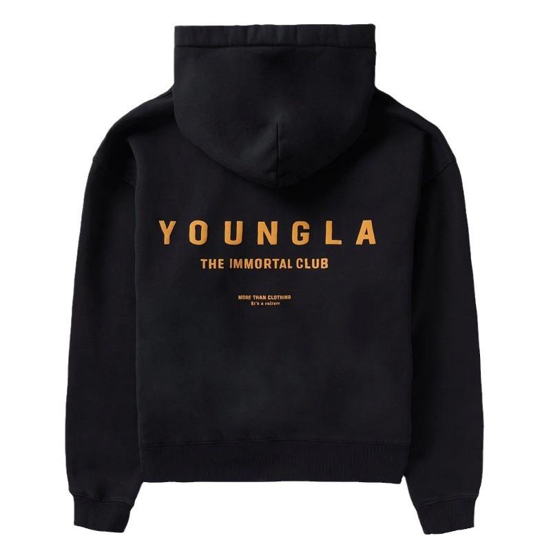 Youngla Men's Oversized Pullover Hoodie Double-Layer Composite Fabric Printed Jacket Sports Fitness Sweatshirt