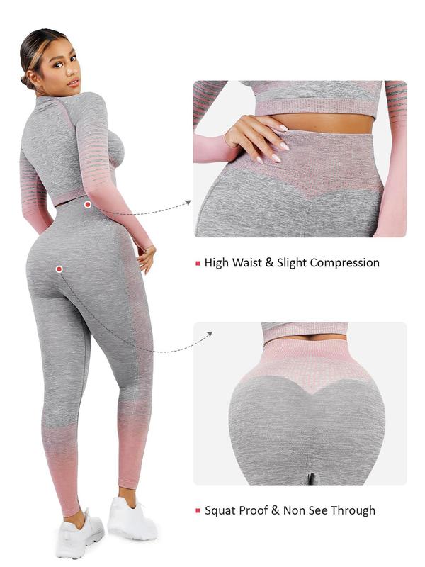 Two-piece Set Women's Striped Print Thumb Hole Shapewear Set, High Stretch Crop Top & High Waist Leggings, Tummy Control Shapewear Set for Women