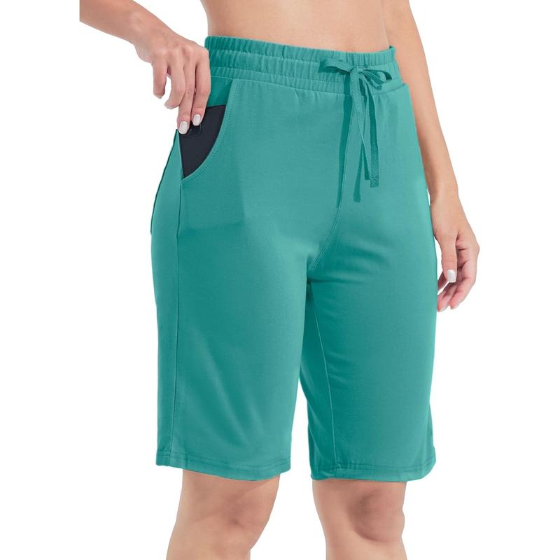 Willit Women's Shorts 10 Inch Bermuda Cotton Yoga Sport Knee-Length Shorts Gym Exercise with Pockets Outdoor Comfort