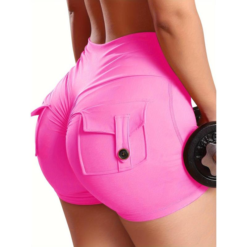 For Women with Pocket Shorts Tight Butt Workout Cargo Shorts V Waist Yoga Booty Lift Gym Bottom, Solid Color