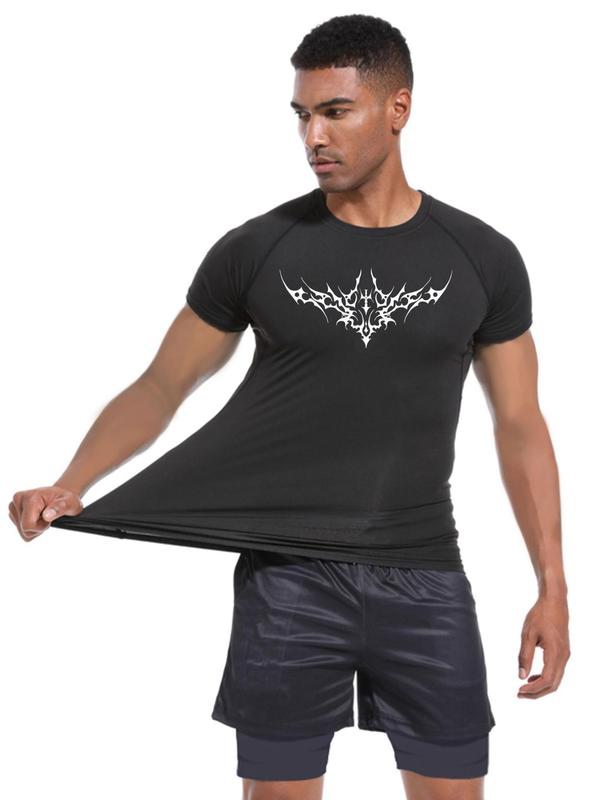 Men's Graphic Round Neck Sports Tee, Quick Drying Breathable Short Sleeve  T-shirt, Casual Comfy Top for Gym Workout Running