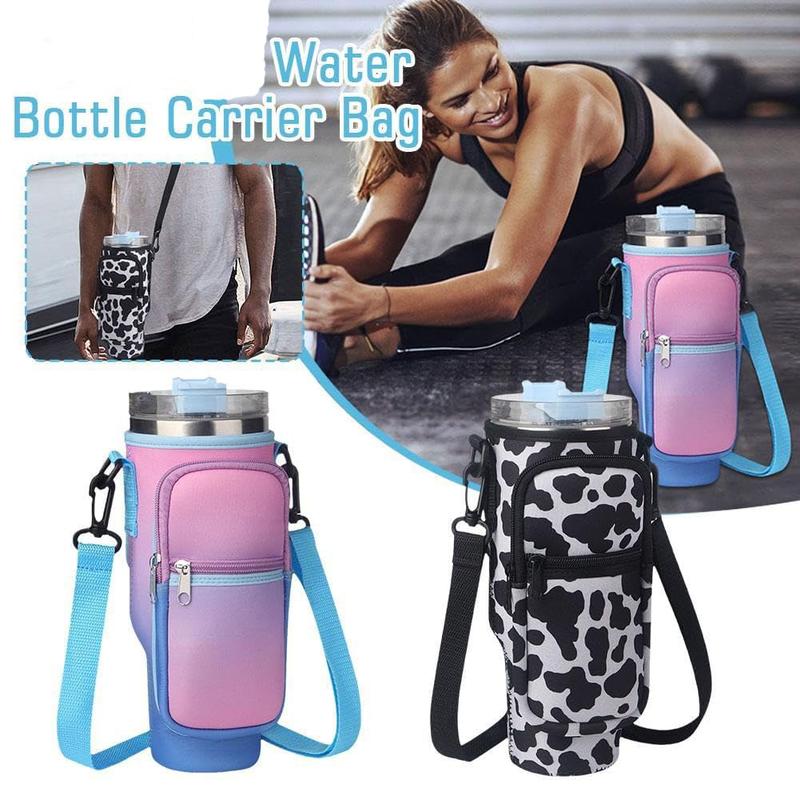 Tumbler Carrier Bag, Portable Water Bottle Bag for 40oz, Adjustable Shoulder Strap, Water Bottle Carrying Bag with Cell Phone Pouch, Water Bottle with Straw Cover Carabiner, Holder for Outdoor Sports