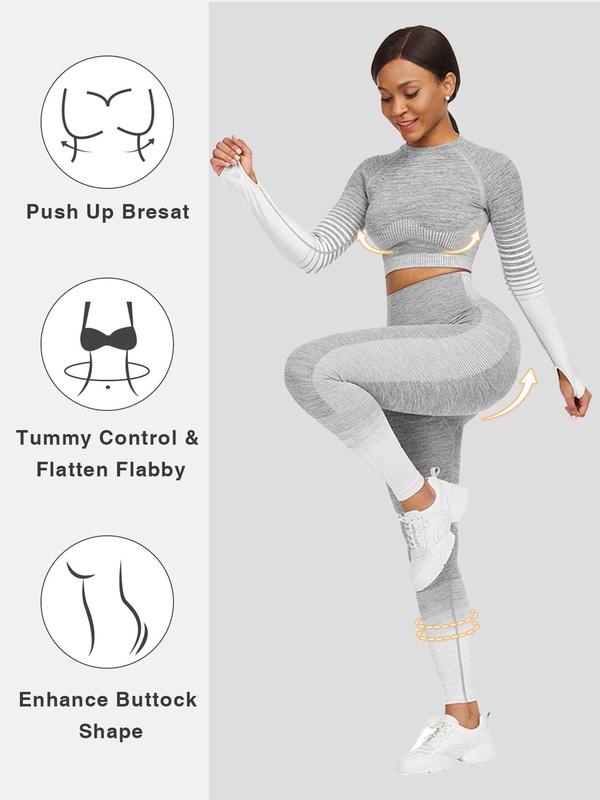 Two-piece Set Women's Striped Print Thumb Hole Shapewear Set, High Stretch Crop Top & High Waist Leggings, Tummy Control Shapewear Set for Women