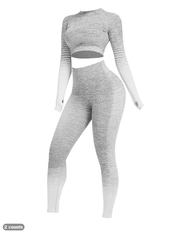 Two-piece Set Women's Striped Print Thumb Hole Shapewear Set, High Stretch Crop Top & High Waist Leggings, Tummy Control Shapewear Set for Women