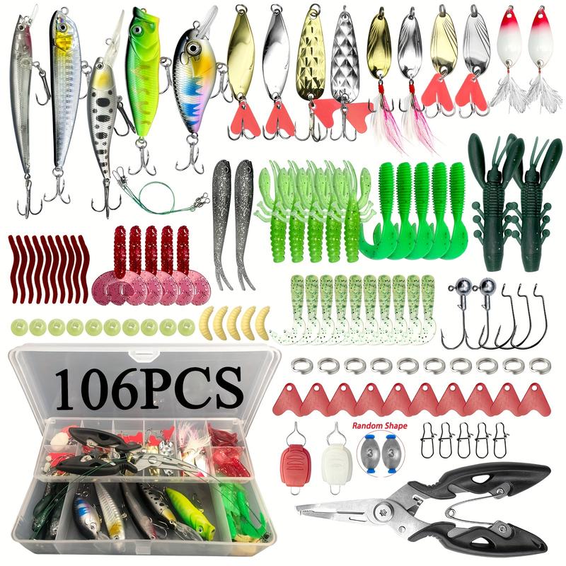 30 79 84 93 106 283pcs Fishing Lures For Topwater, Fishing Hooks Tackle Kit For Bass Trout Salmon, Fishing Accessories Lure Kit Box, Including Minnow Popper Spoon Lures Soft Plastic Worms Bait Rigs Jigs Head