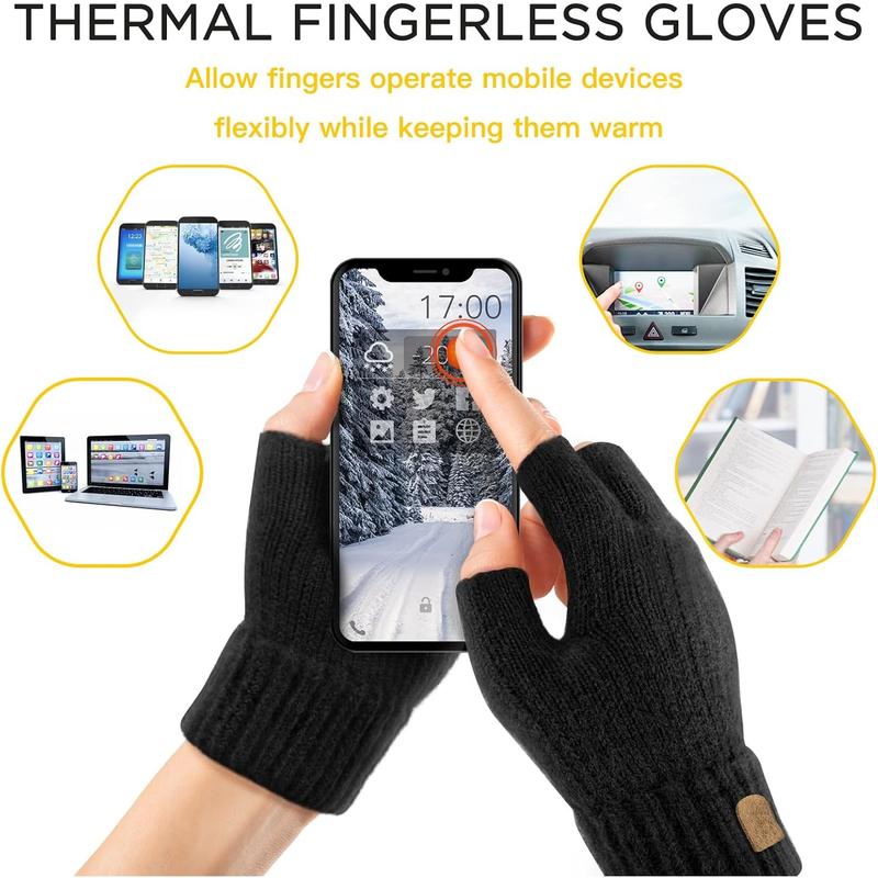 Fingerless Gloves Half Finger Gloves Winter Warm Knitted Gloves Working Running Biking Driving for Men and Women