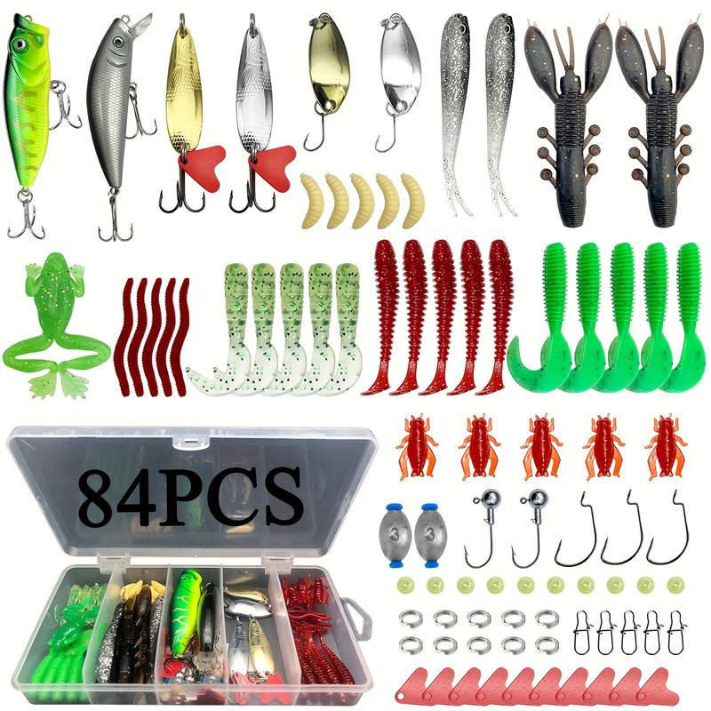 30 79 84 93 106 283pcs Fishing Lures For Topwater, Fishing Hooks Tackle Kit For Bass Trout Salmon, Fishing Accessories Lure Kit Box, Including Minnow Popper Spoon Lures Soft Plastic Worms Bait Rigs Jigs Head