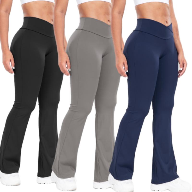 Women's Plain High Waist Sports Leggings, Solid Wrap Flare Leg Pants, High Stretch Seamless Yoga Leggings, Ladies Sportswear for Indoor Outdoor Wear